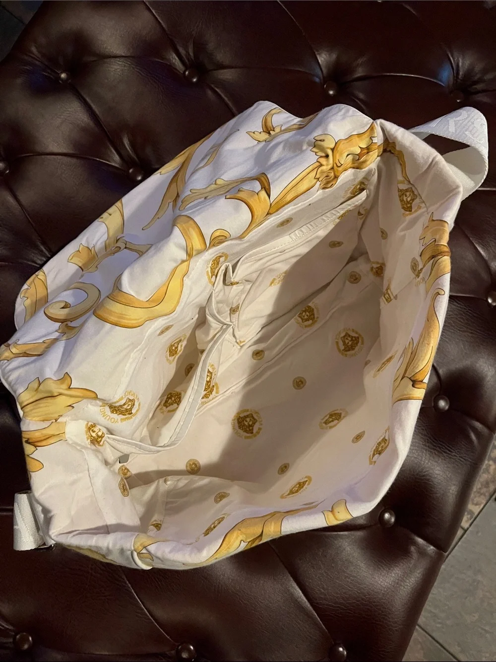 Versace Vintage Cream Messenger Bag with Gold Baroque Print